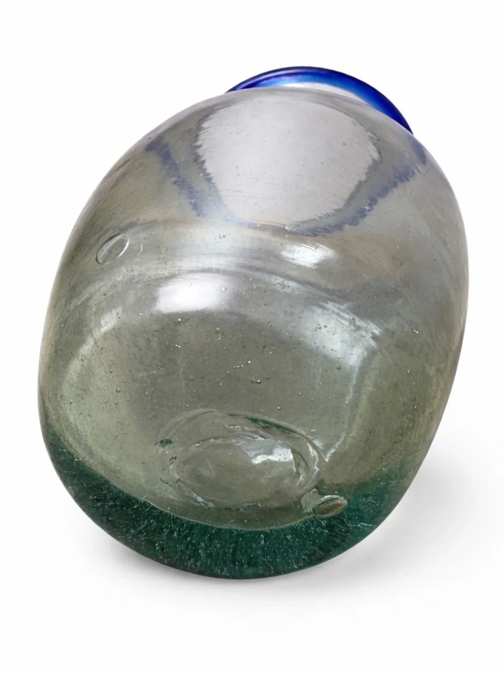 Aqua Glass Vase with Navy Rim - Home Accents